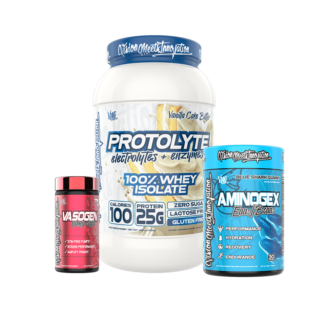 VMI Sports Vanilla Cake Batter 1.6lb / Blue Shark Gummy / 90 count Francesca's Favorites Stack