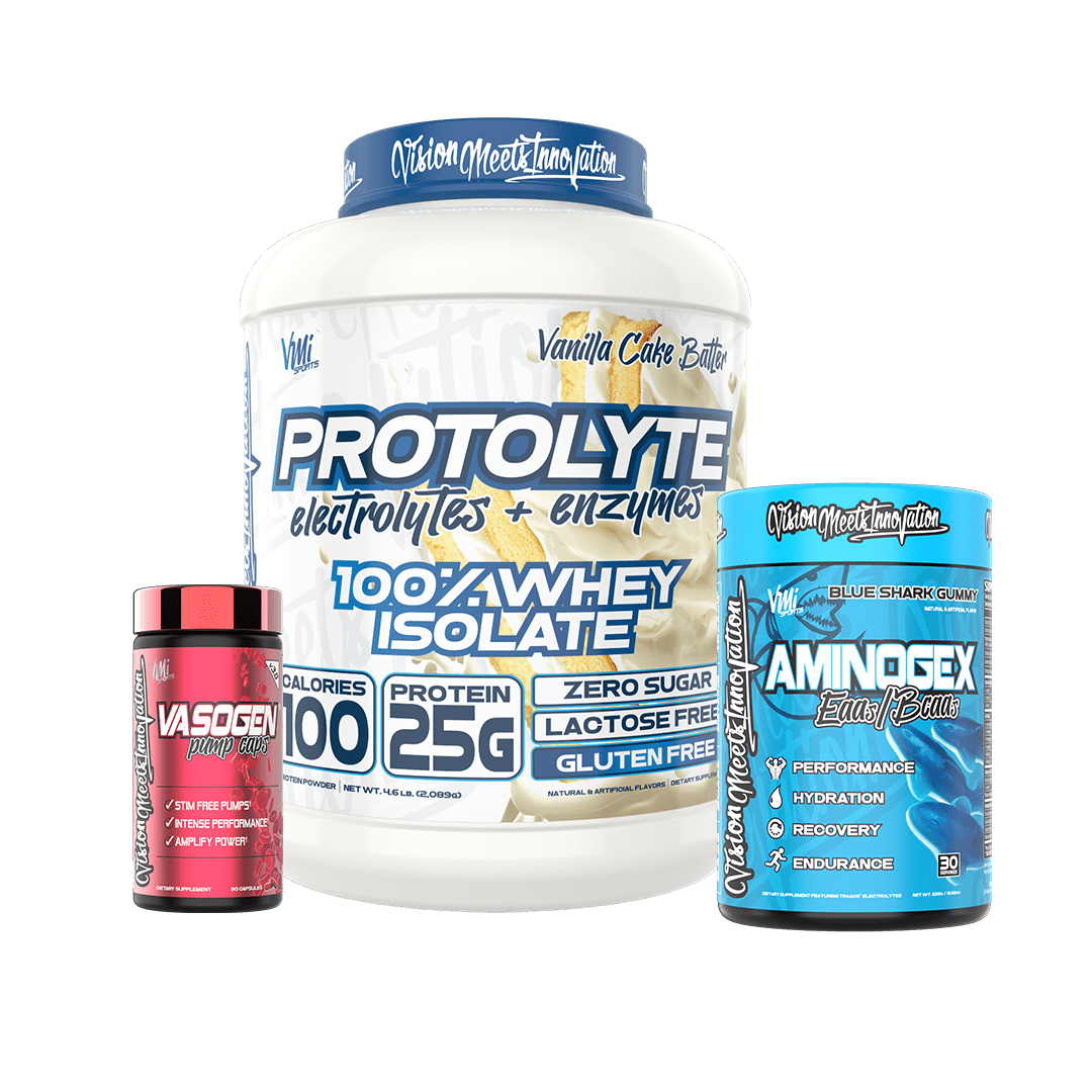 VMI Sports Vanilla Cake Batter 4.6lb / Blue Shark Gummy / 90 count Francesca's Favorites Stack