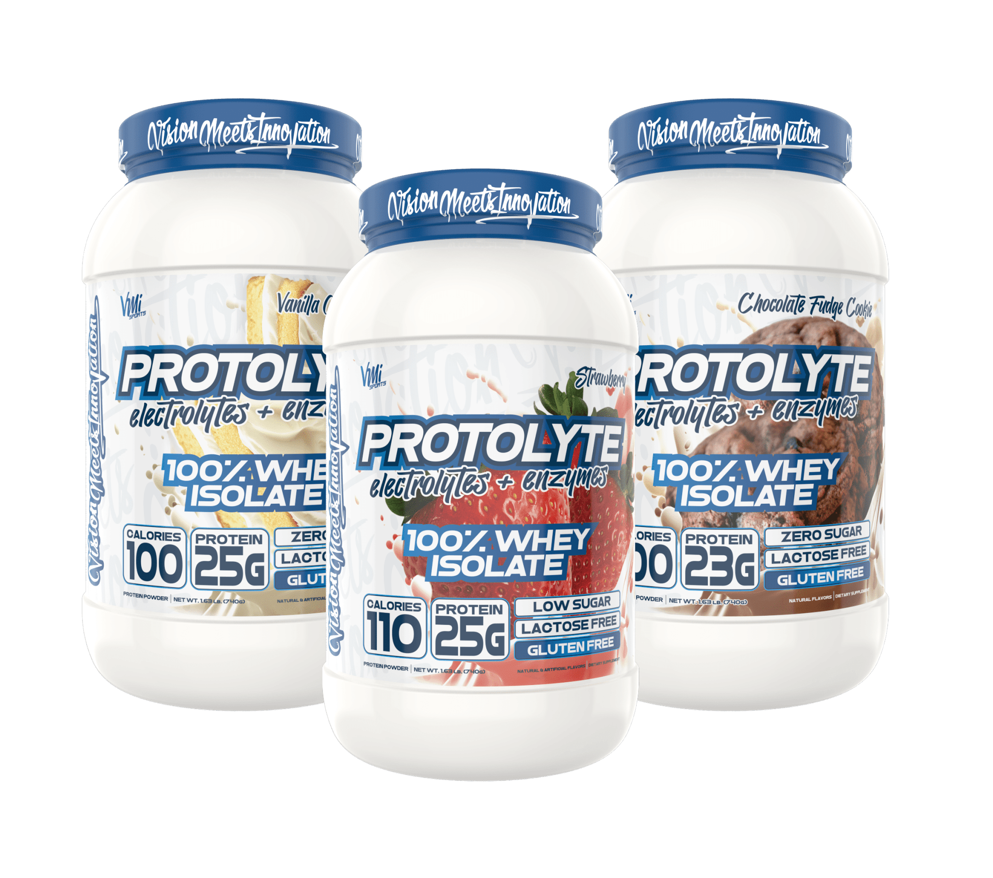 www.vmisports.com Protein ProtoLyte® Neapolitan Stack: Chocolate Fudge Cookie, Vanilla Cake batter, & Strawberry